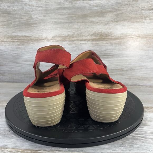 Clarks Women’s Reedly Juno Red Leather Nubuck Wedge Sandals Size 10 - Picture 4 of 8